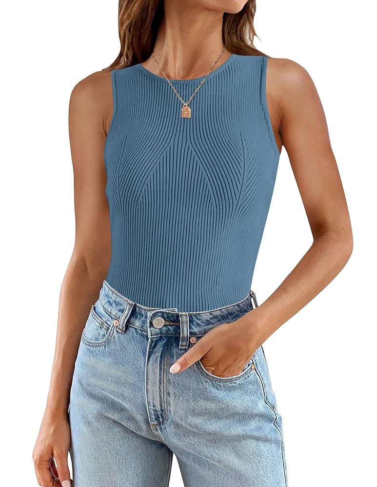 ZESICA Womens 2025 Ribbed Tank Tops Summer Sleeveless High